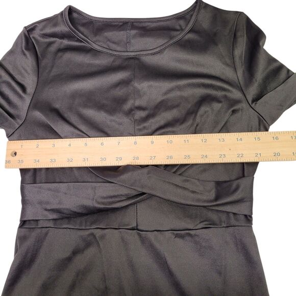 Women's Elegant Office Long Sleeve Midi Solid Black Dress Size Medium - Picture 9 of 10